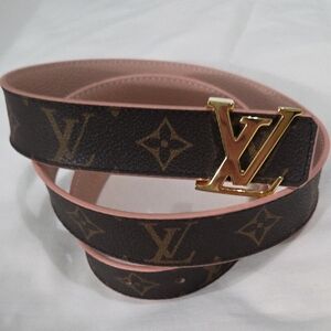 Reversible Louis Vuitton Pink/Brown Monogram Belt Gold LV Buckle